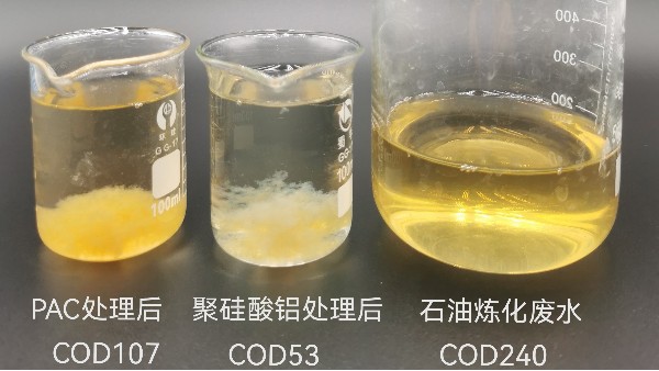 聚硅酸鋁與聚鋁處理石油煉化廢水，色度對比實驗